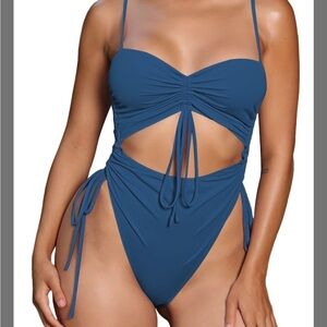 Viottiset Women's Cut Out Drawstring One Piece Swimsuit Cheeky High Cut